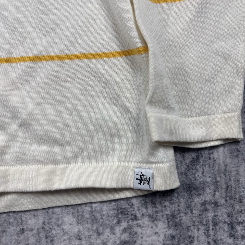 Stussy Mens White Long Sleeve Sweater Striped V Neck Cotton Size XL Y2K Vintage - Picture 3 of 6